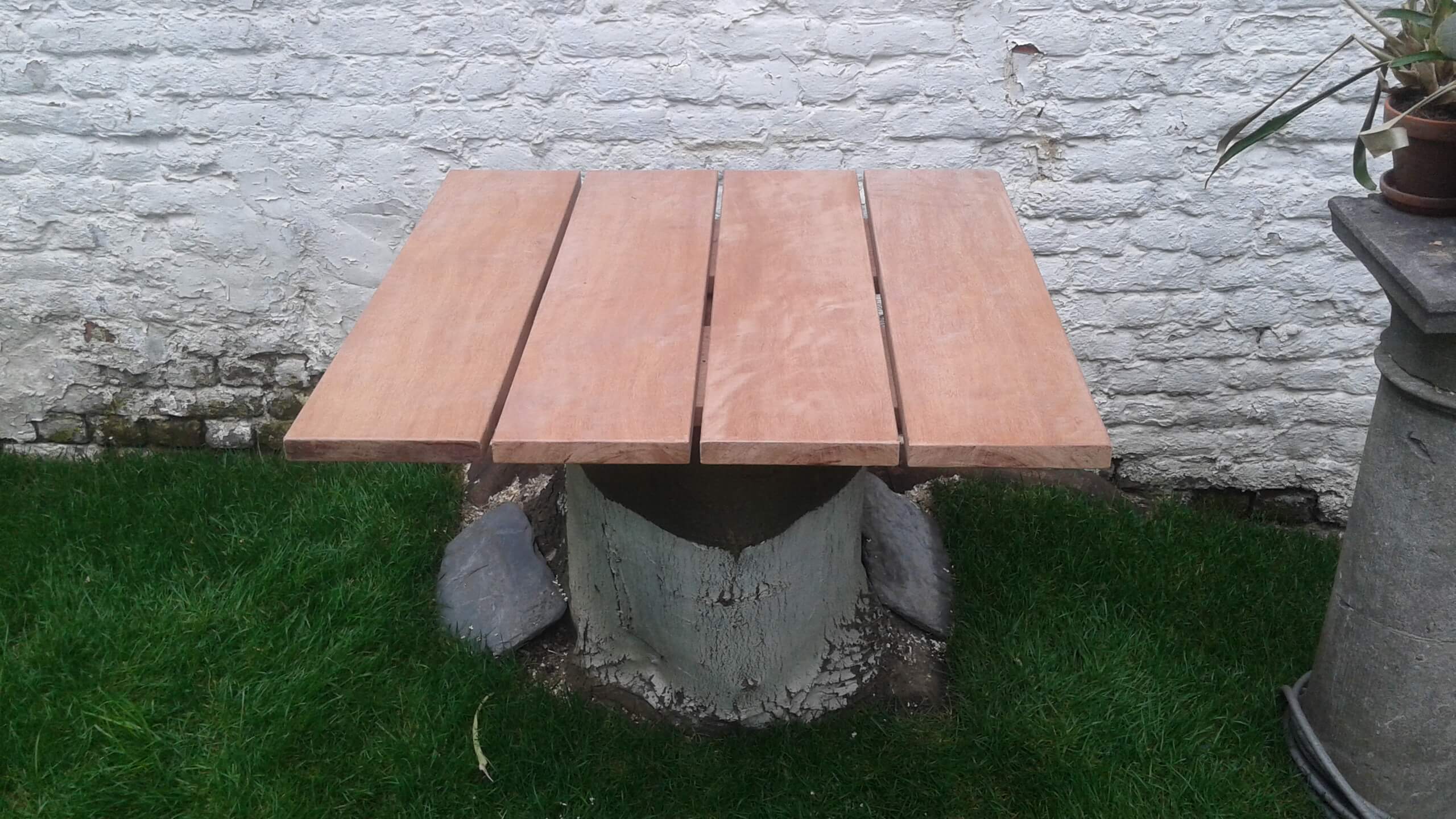 petite table en bois exotique sur tronc d'arbre
